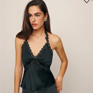 NWT Reformation Monica Silk Top in Black Size S